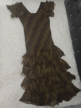 Newport News Shape FX Brown Leopard Ruffle Tiered Maxi Dress